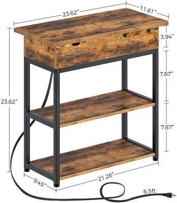 Nightstand End Table Storage Cabinet and Drawer Retro Industrial Bedside Table with Switchable Door for Home Bedroom