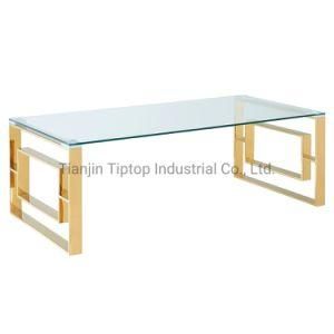 Wholesale Stainless Steel Metal Tempered Glass Tea Table Coffee Table Modern in Gold Color