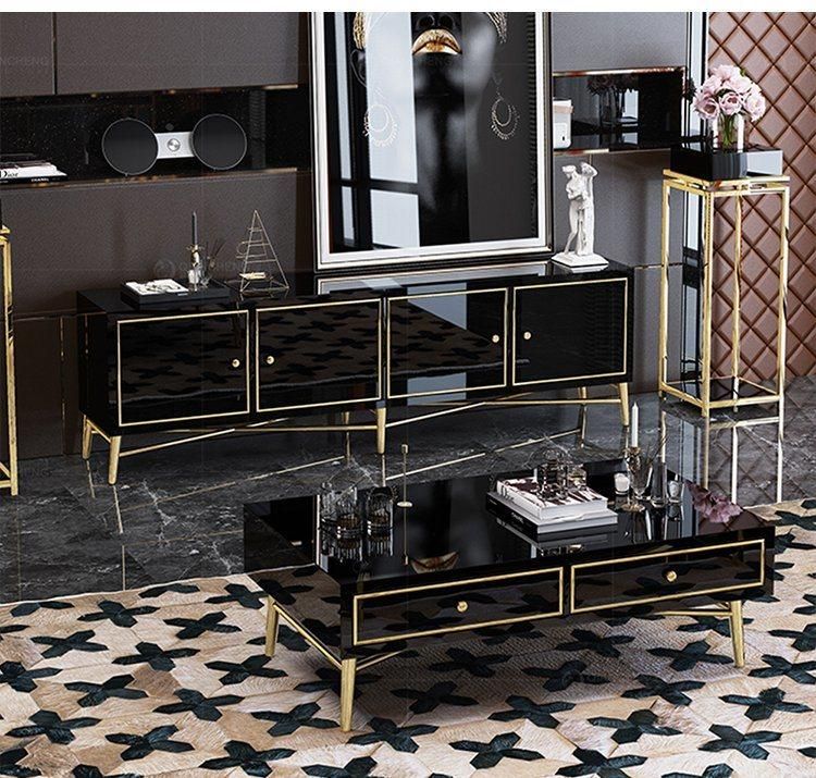 Luxury Living Room Hotel Furniture Gold Frame Coffee Table Cabinet