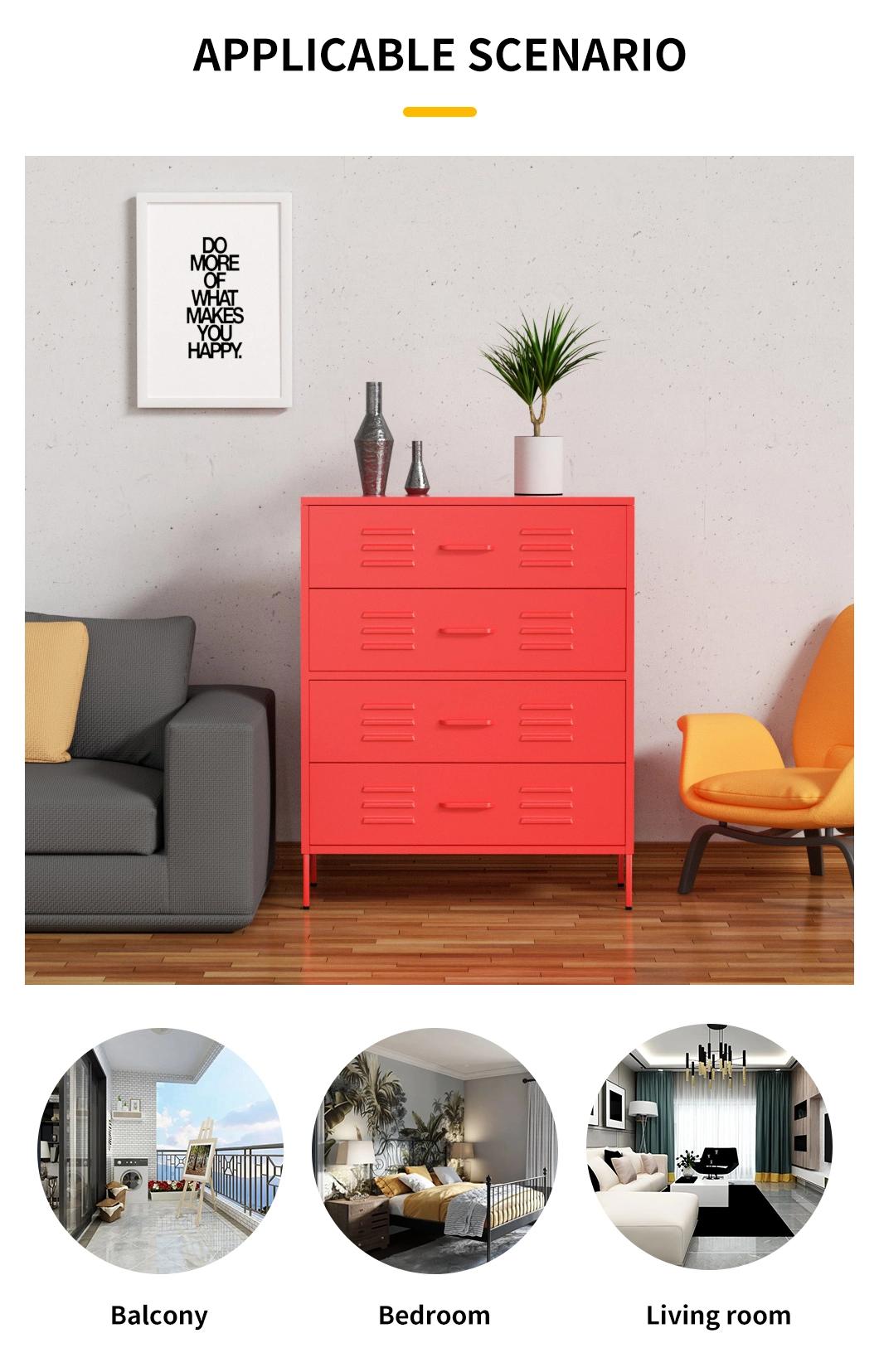 Pink 4 Drawer Living Room Furniture Steel Sideboard Metal Storage Cabinet Drawer with Foot