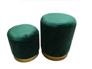 Fashion Modern Round Green Velvet Fabric Seat Makeup Storage Stool Ottoman