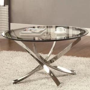 Luxury Round Glass Coffee Table with Stainless Steel Base (NK-CTB010)