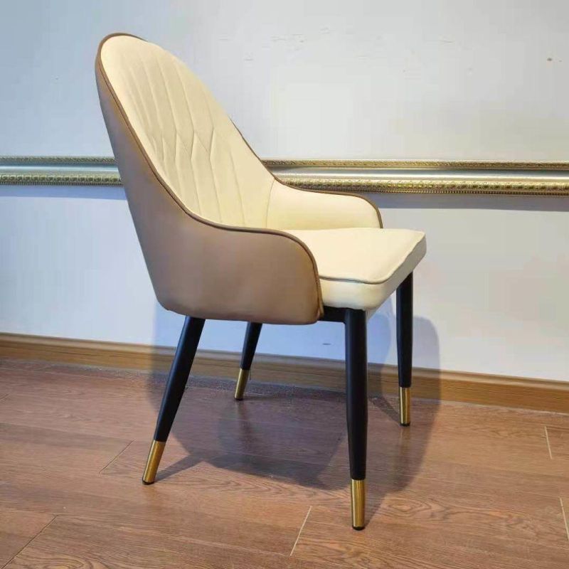 Modern Furniture Leisure Leather Dining Room Chair Gold Chrome Leg Upholstered Dining Living Room Chair