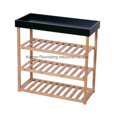 Fashion Wooden Console Table with 3 Shelf and 1 Tray, Bamboo Storage Table