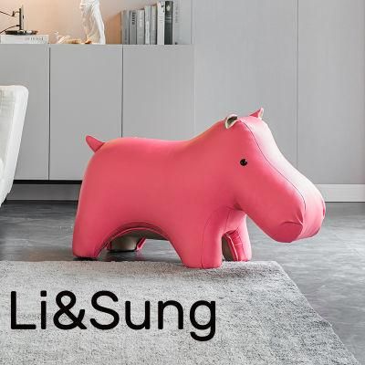 Li&Sung Modern Hippo Wooden Leg Animal Shaping Ottoman Stool