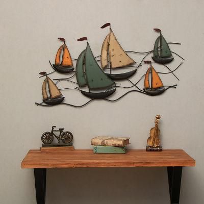 Retro Industrial Style Wrought Iron Sailboat Wall Hanging Bar Cafe 3D Wall Decor