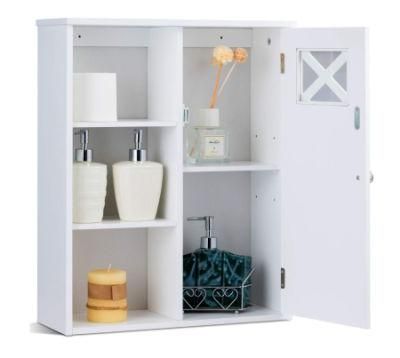Bathroom Cabinet, Wall-Mounted W/Single Door &amp; Open Shelves Modern Storage Cabinet Multipurpose Organizer
