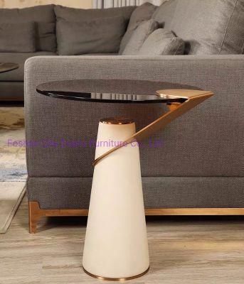 2020 New Design Modern Popular Fashion Leather Wrap Metal Glass Top Small End Table
