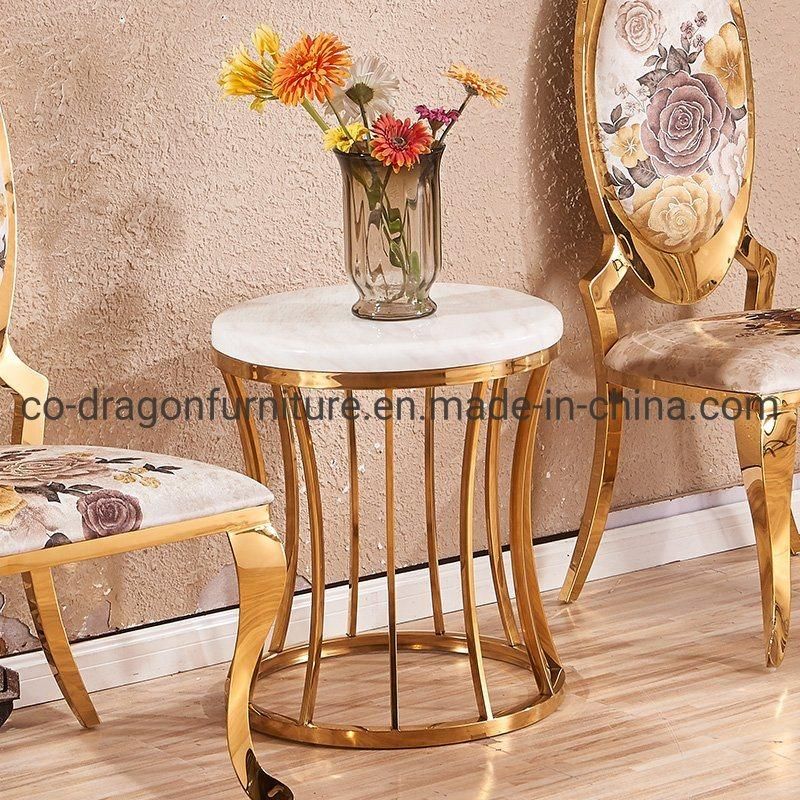 Luxury Home Furniture Gold Steel Side Table with Marble Top
