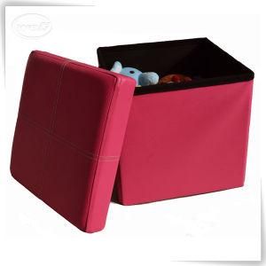 Upholstered PU Storage Foldingcasa Red Fabric Pouf