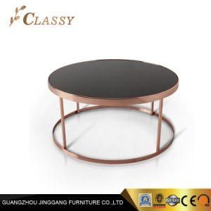 Round Shape Glass Rose Gold Frame Coffee Table