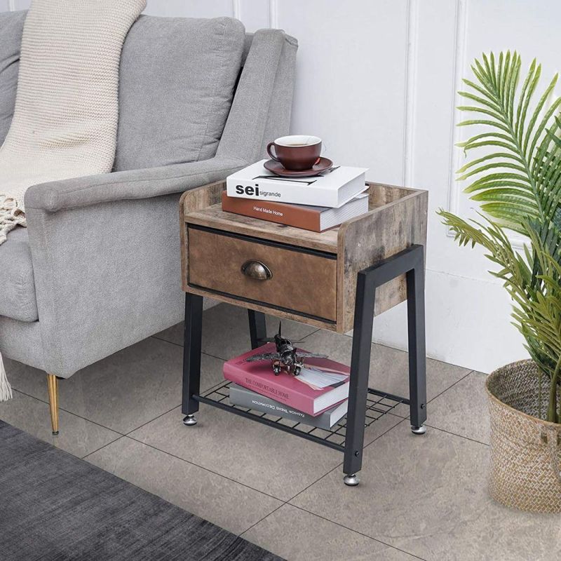 Industrial MID Century Brown Nightstand Rustic Side Table with Storage