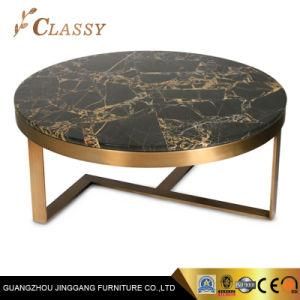 Contemporary Round Mable Coffee Table with Brushed Stainless Steel Frame