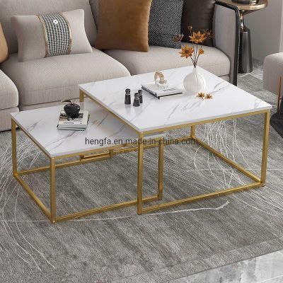 Modern Metal Living Room Furniture Frame Round Marble Tea Table