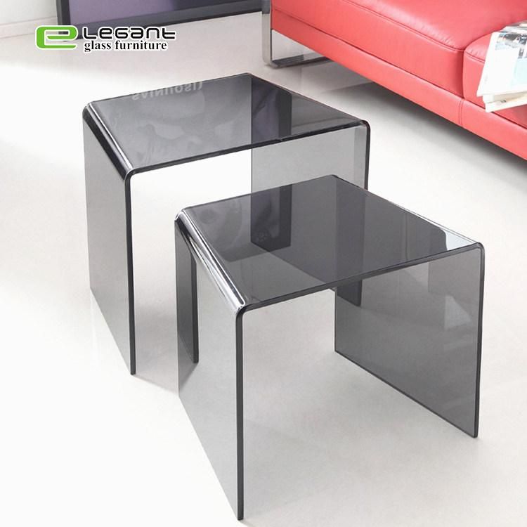 European Curved Bent Glass End Table Set Nesting Table Sets
