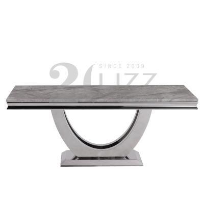 Professional Contemporary Modern Premium Grey Mable Top Dining Table with Stainless Steel Feet