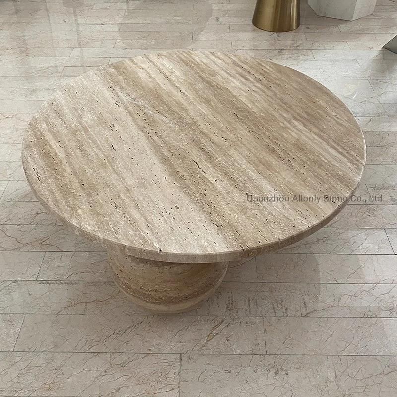 Travertine Stone Coffee Table Set Round for Lobby Display