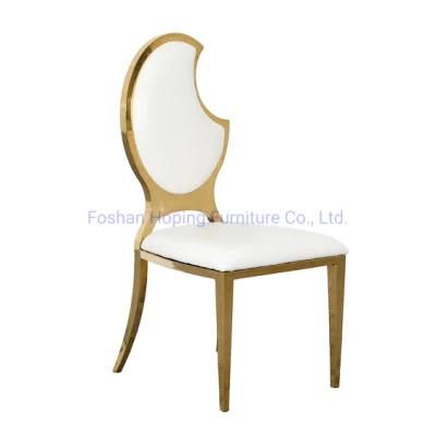 Moon Flower Pattern Back Lucky White Wedding Chair Hire Gold Stainless Steel Bling Chair