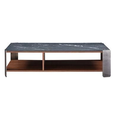 High-Class Natural Marble Coffee Table Stainless Steel Modern Contemporary Center Table Side Tables for Villa