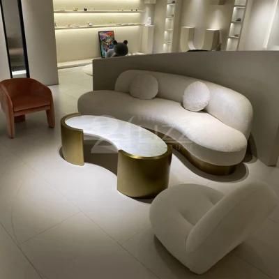 High Quanlity European Modern Home Furniture Unique Curved Fabric Sofa with Curved Coffee Table