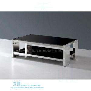 Modern Two Shelves Tempered Glass Metal Coffee Table (HW-756-1T)