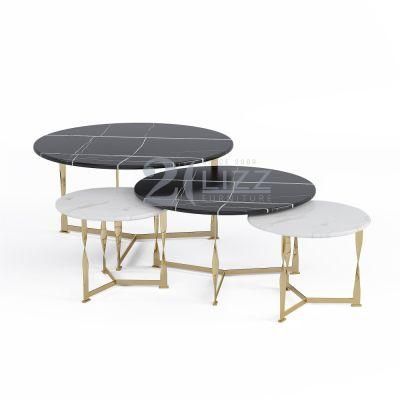 Newly Design Separate Round Living Room Furniture Popular Marble Top Coffee Top with Gold Legs