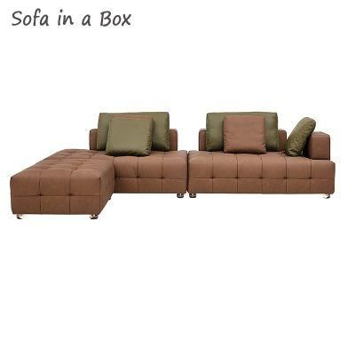 Modern Italian Style Assembly Corner L Size Furniture Sofa Bed Convertible Top Grain Leather Sofa Set