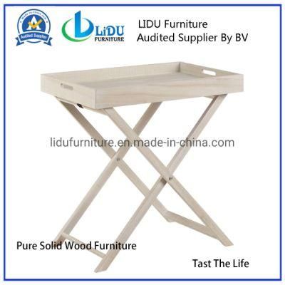 Folding Table Tray Wooden Side Table Natural Color