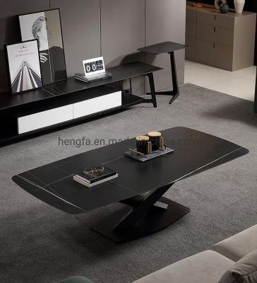 Living Room X-Shape Steel Frame Furniture Center Marble Coffee Side Table