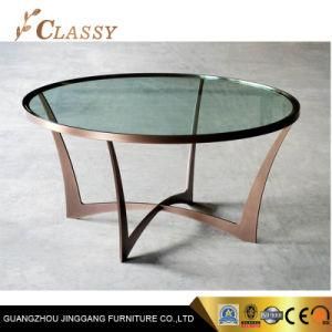 Luxury Modern Round Tempered Glass Coffee Table with Goldenbrass Metal Base
