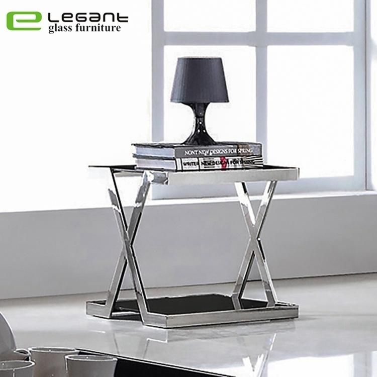 Small Low Round Glass Table with Stainless Steel