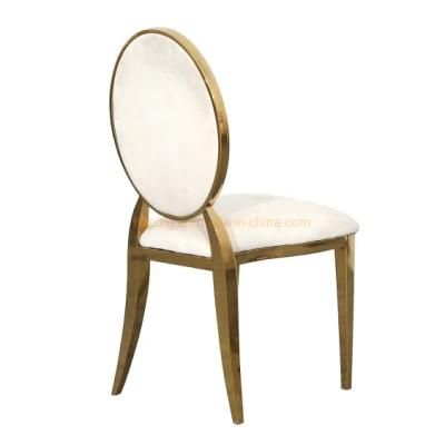 Hotel Side Chair Wedding Party Electroplating Gold Metal Round Back Dining Chair