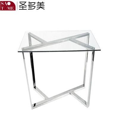 Living Room Furniture Stainless Steel Square Glass Top Coffee Table
