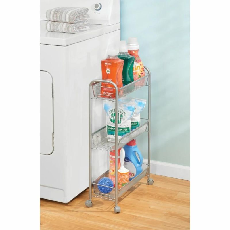 Slim Metal Multi-Tier Rolling Laundry Cart