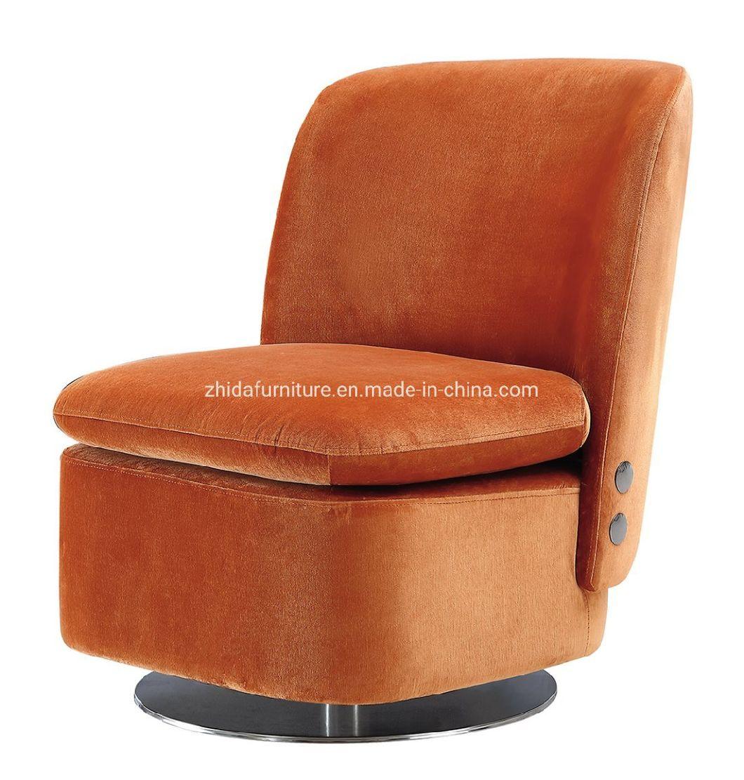 Orange Velvet Round Shape MID Back Hotel Lobby Restaurant Swivel Chair