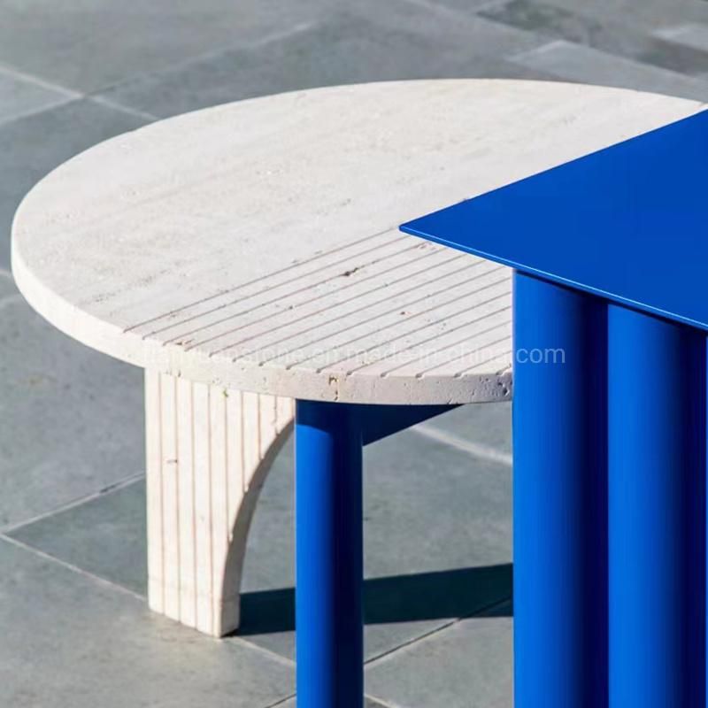 Customized Natural Stone Blue Granite Coffee Round Table for Home Hospitality Interior Furniture