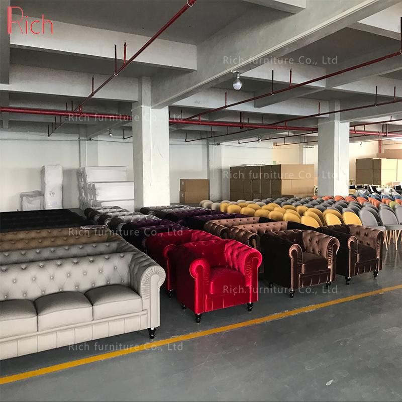Home Furniture Living Room Modern Red Fabric Velvet Chesterfield Sofa Leisure Couch Set Hotel Bedroom