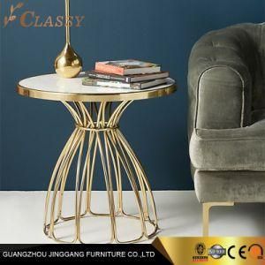 Luxury Living Room Furniture Round Marble Side Table with Golden Mirror Metal Base