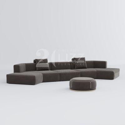 Exclusive Modern Style Luxury Hotel Home Couch European Living Room Deep Coffee Fabric Sofa with Round Stool