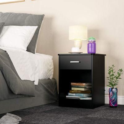 Nightstand Two Layer Cabinet End Table Side Table with Sliding Drawer and Shelf Black