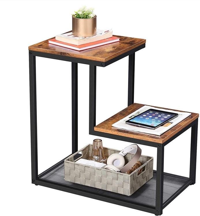 Living Room Metal Industrial Design Nightstand Small Side End Table with 2 Surfaces Arranged in Steps