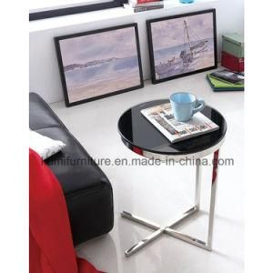 Black Glass Side Table with Stainless Steel Frame