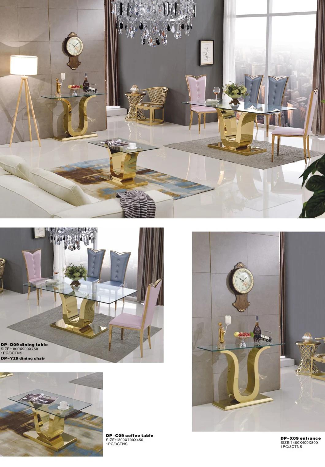 U Shape Tempered Glass Top Golden Center Table for Home Furniture