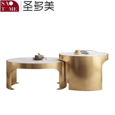 Modern Living Room Furniture Stainless Steel Titanium and Bright Rock Plate Top Tea Table