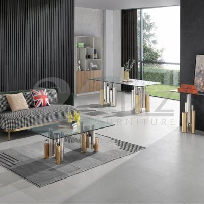 Modern Unique Stainless Steel Feet Transparent Glass Top Tea Coffee Table for Home Living Room