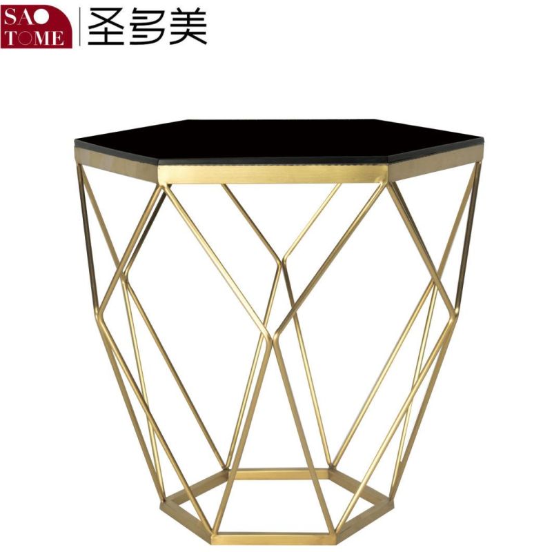 Modern New Style Stainless Steel Black Glass Round End Table in Living Room