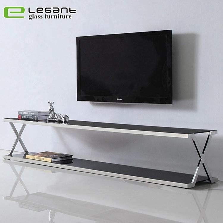 Bent Glass TV Stand with Wheels in Clear Color