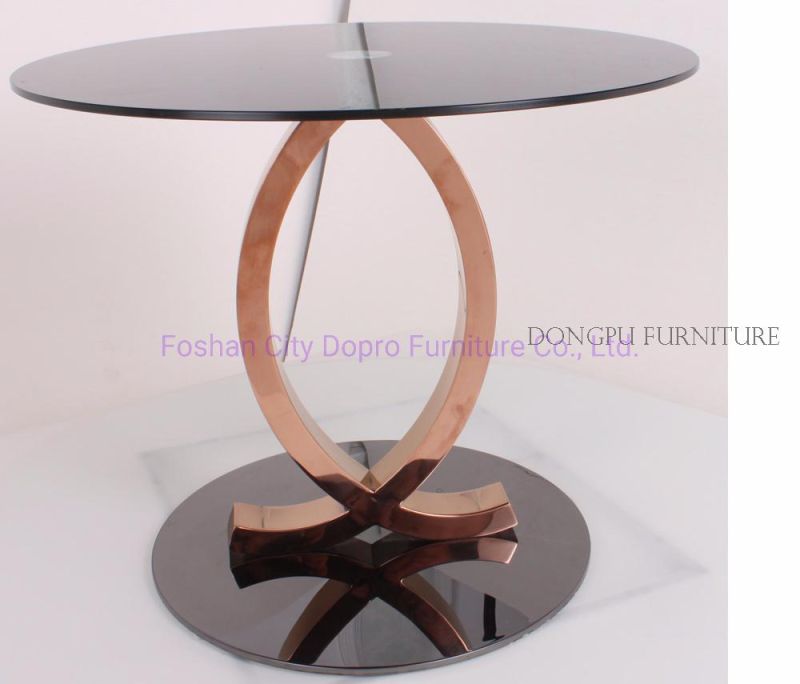 Antique Simple Style Rose Gold Stainless Steel Round End Table with Glass Top
