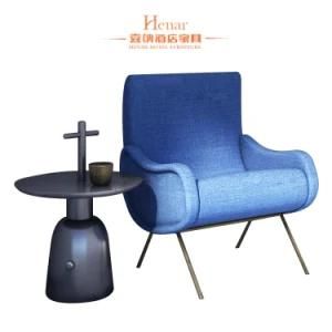 Hot Selling Modern Blue Fabric Metal Leg Hotel Leisure Sofa Chair with Side Table