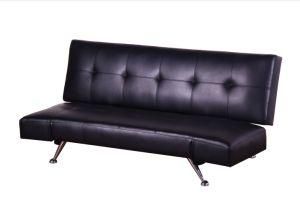 Modern PU Leather Convertible Sofa Bed with Chromed Legs &amp; Headrest (LS-S20)